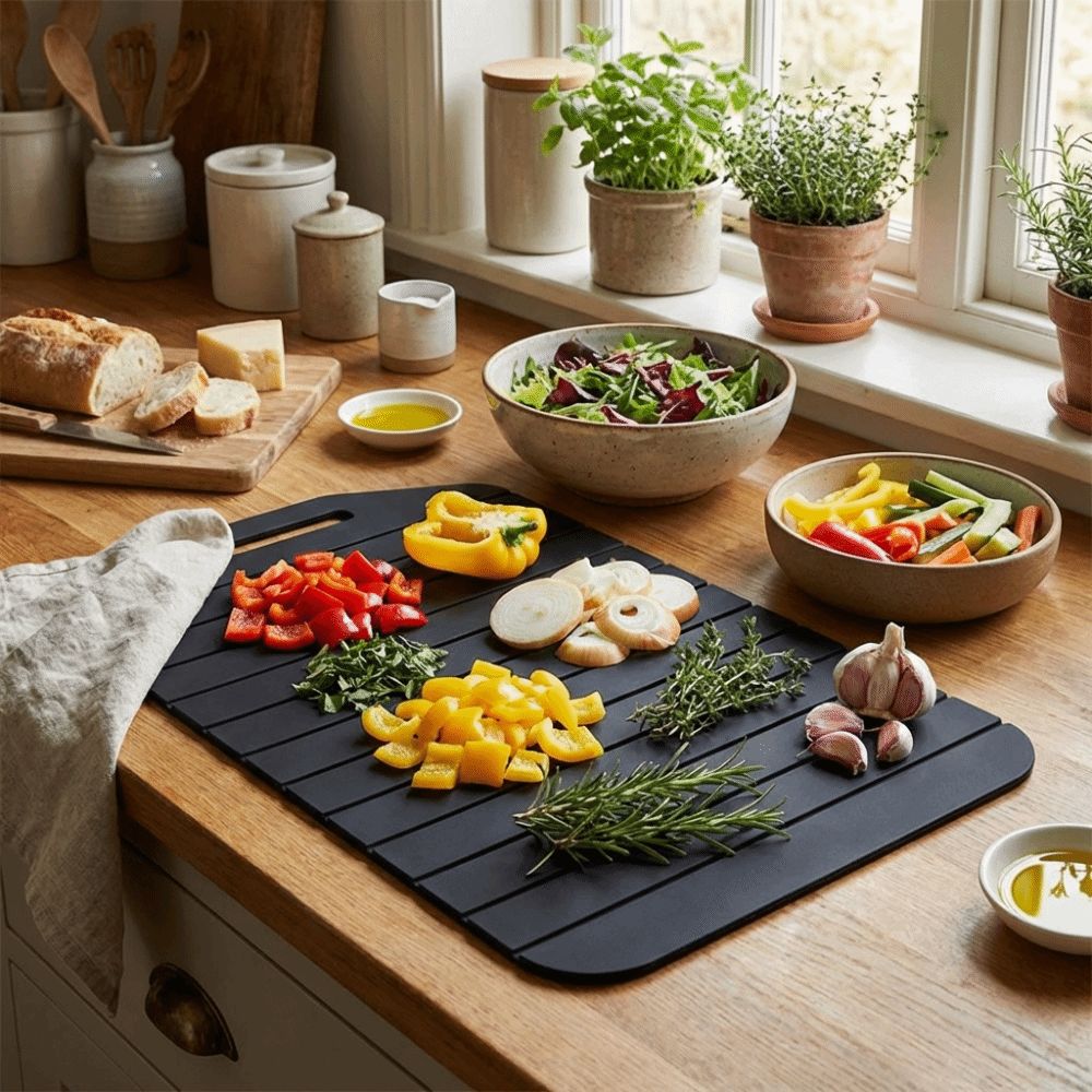 Food Prep Mat - เขียงพับได้แบบไม่ติดอาหาร ด้ามจับยืดหยุ่นจับถนัดมือ แผ่นรองหั่นอาหารกันลื่น พกพาสะดวก อุปกรณ์เตรียมอาหารสำหรับทำอาหารกลางแจ้ง