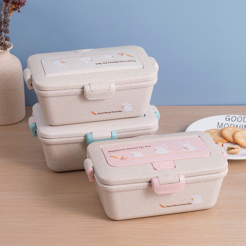Meal Prep Diet - กล่องอาหารเบนโตะแบบชั้นเดียวที่เป็นมิตรต่อสิ่งแวดล้อม ทำจากฟางข้าวสาลี ใช้กับไมโครเวฟได้ พร้อมช้อนส้อม สำหรับผู้รักสุขภาพ นักเรียน