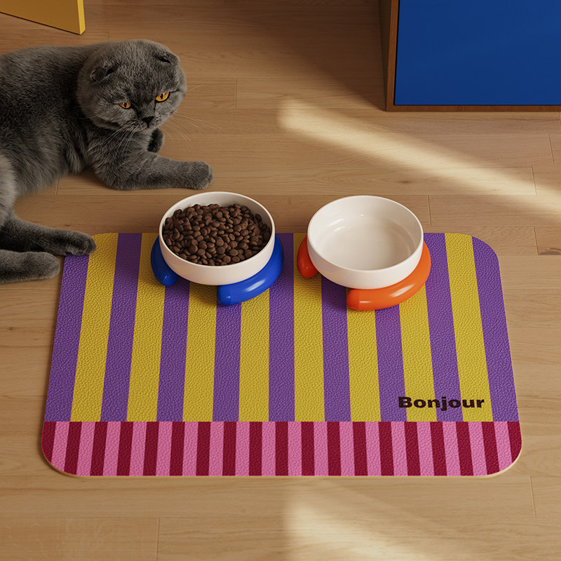 Food Prep Mat - แผ่นรองสัตว์เลี้ยงกันน้ำและกันน้ำมัน ลายทางสีพื้น สำหรับสุนัขและแมว ทำความสะอาดง่าย ใช้สำหรับอาหารและน้ำ
